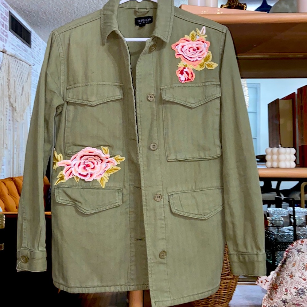 TopShop Green Military Floral Jacket
